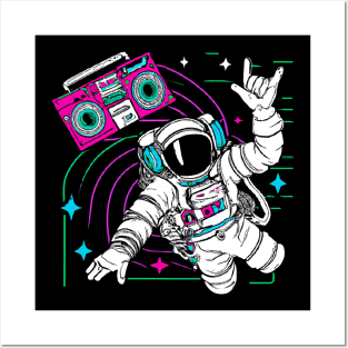 Astronaut in space with boombox Posters and Art